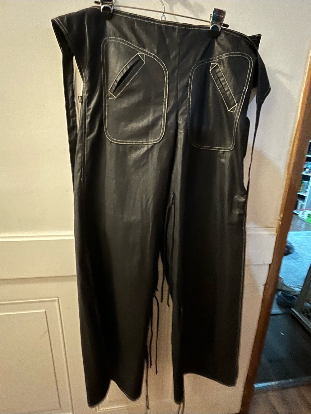 Baccarat Black Cotton Waxy Look Vintage Bibs. Wide leg with slits. - Picture 1 of 12